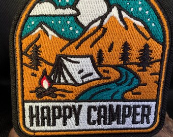 Happy Camper Patch - Embroidered Nature Travel Patch, Iron-On Or Sew-On For Bags & Jackets