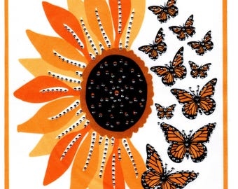 Sunflower and Butterfly Iron Patch, Sunflower Iron-On Patch, Sunflower Iron-On Badge, Magazine Style Patch