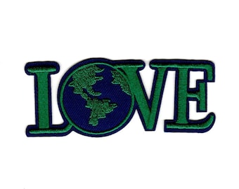 Planet Earth - LOVE - Iron on Applique - Embroidered Patch