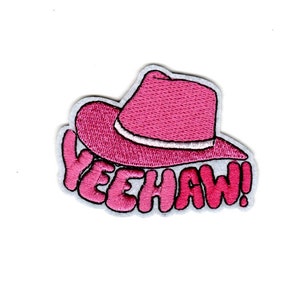 Pink Cowgirl Hat Iron On Patch, Western Patches, Sew On Appliqué, Cowboy Hat, Cowgirl, Country, Trucker Hat, YeeHaw, line dancing
