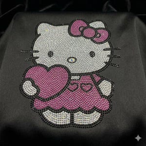 Kitty Rhinestone Heat Transfer Hello Kitty white cat, iron on patch rhinestone crystal, heat transfer