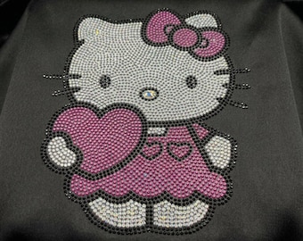 Kitty Rhinestone Heat Transfer Hello Kitty white cat, iron on patch rhinestone crystal, heat transfer