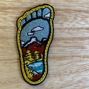 Foot Hiking patch, hiking, camping, camp, outdoor, travel, mountain, forest, moon, star, camp life, park, national forest, road trip