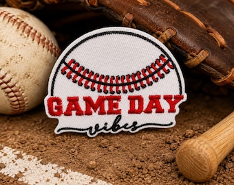 Game Day Vibes Baseball Patch – Red White Embroidered Iron On Applique, Baseball Sports Badge, Team Spirit Jacket Hat Bag Patch