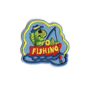 Fish Fishing Patch Embroidered DIY Iron-on/Sew-on, applique, crafts, jacket, mask, clothing, DIY, motif, fisherman