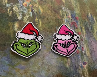 Grinch Christmas Applique Patch, Iron On Sew On (2.5"W x 3"H)