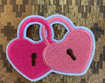 Lock Patch, Two hearts Iron On, Badge, Patch, DIY Embroidery, Embroidered Badge, Applique Embroidery Patch Iron or Sew On
