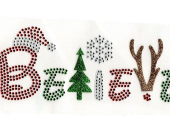 Believe Christmas Rhinestone Transfer, Holiday Iron On Bling for Shirts, Santa Hat Reindeer Christmas Tree Hotfix Decal, Craft Supply