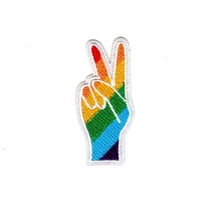 Gay Pride Love is Love Patch, Iron on, Sew On, Rainbow DIY Embroidery, Embroidered Applique, Peace Sign, hand gesture, LGBTQ