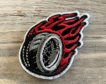 Tire Patch, Burning Rubber, Fast Car, Flaming Tire, Car Racing Sport Love Embroidered Iron