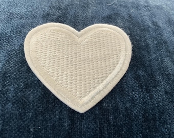 White Heart Iron On Patch, Embroidered Applique (2" x 2")