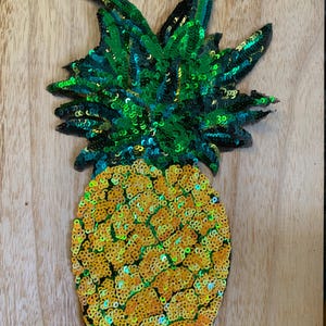 large sequined glitter pineapple patch, fruit, glue on patch, sew on patch, embroidered patch, clothing patch aesthetic patch