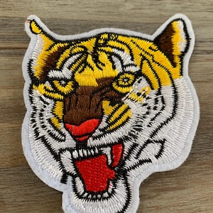 Tiger Patch, Iron on, BENGAL TIGER PATCH iron-on embroidered wild animal roaring applique