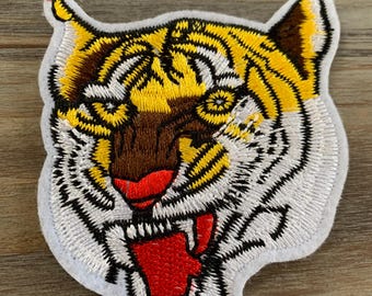 Tiger Patch, Iron on, BENGAL TIGER PATCH iron-on embroidered wild animal roaring applique