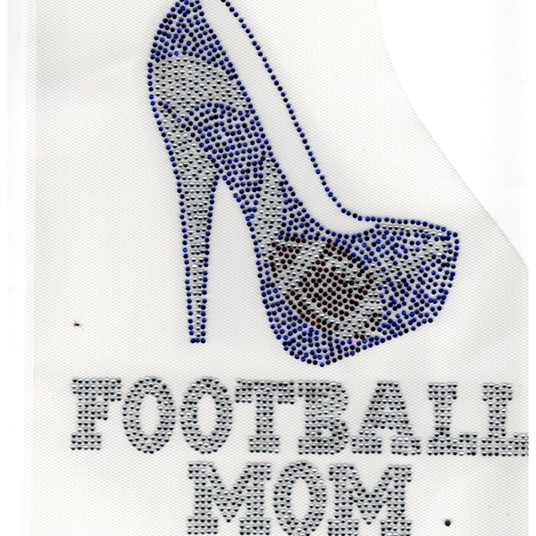 Football Mom Rhinestone Iron On Heat Press Crystal MOTIF Friday Night Sports Bling Crystal DIY Shirt Diva Stiletto Football Season Blue