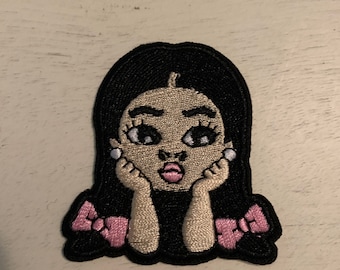 Afro-Puff Girl Black young lady Embroidery Patch  Iron-On or Sew-On Accessory for Clothing and Bags