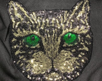 Sequined The Green Eye Kitty Patch Sew on Applique for clothing Bling patch DIY Patch