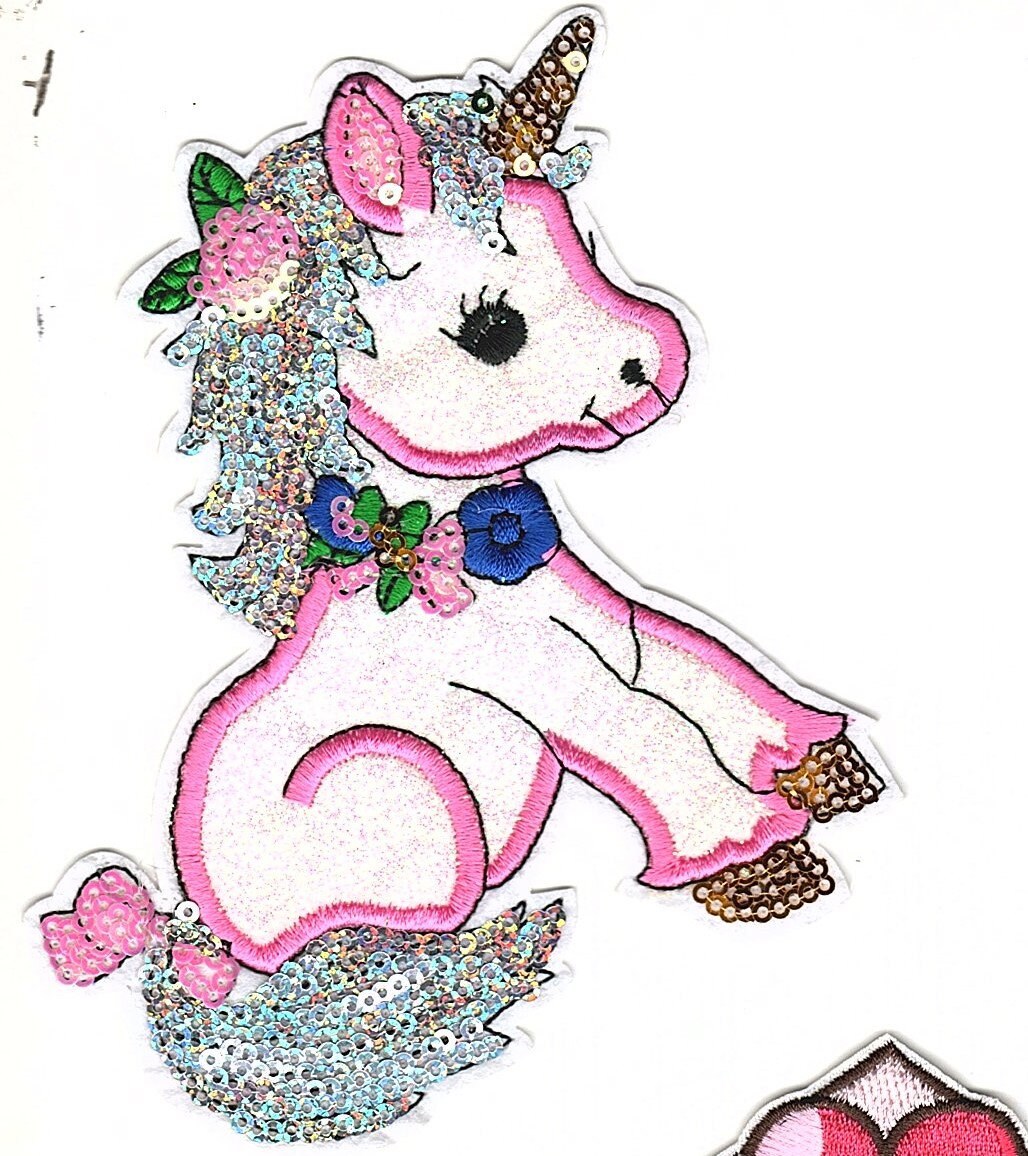 thumbnail image 2 of Mhy Line Sequin Patch – Pink And Gold Unicorn – Made In USA 2 of 5