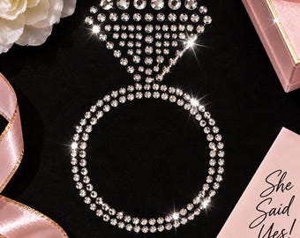 Diamond Ring Rhinestone Iron On Transfer, Bridal Bling Applique, Engagement Ring Crystal Design, Wedding Bride Shirt Bag Craft Embellishment