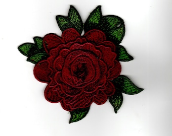 Flower Sew On Patch, embroidered patch, layered patches, applique, Sew on patch, crafts, jacket, mask, clothing, DIY, Burgundy rose patch