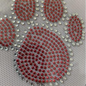 Colored Paw Print - Iron on Rhinestone Transfer Bling Hot Fix Color School Mascot Paw Print Mom - Choose Color - 3x3 inches