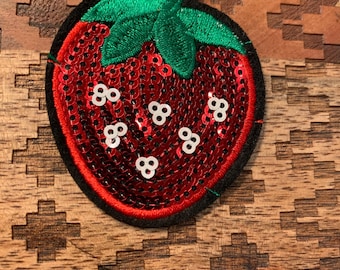 Strawberry Patch, Iron On Patches Embroidered Applique, Sequin, sew on, clothing