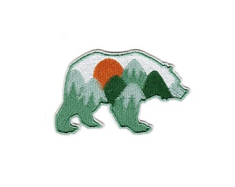 Bear Patch, Camping Patch, Embroidery Iron On Patch, Heat Adhesive Wild camp Tree Forest Adventure Camping Hiking Cub Mountain Adventure