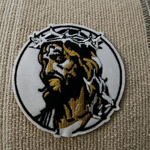 Jesus In Crown Of Thorns Patch, Christ,Christian Embroidered Patch, 3.5” round