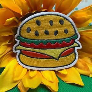 Cheeseburger Iron on Patch, Embroidered, food patch, vibrant colors, sew on patch, two sizes available
