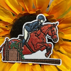 Embroidered Horse Jumping Show Jumper Patch • Equestrian Rider Fence Badge • Iron On Hunter Jumper Equestrian Custom Applique (3.25x2.75”)