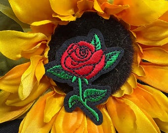 Rose Patch, IRON ON PATCH, Bud Red Iron On, Embroidered Applique, Patch, Supplies Decorative Embroidery Sew on or iron on