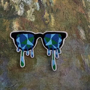 Sunglasses, Blue Shaped Framed, Iron on Patch Embroidered DIY Iron-on, Sewon, crafts, jacket, clothing, earth day inspired, ice blue glasses