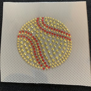 Softball Ball Patch, Rhinestone Iron on Heat Press Crystal MOTIF School Sports Crystal Transfer Bling Hot Fix - DIY Fast Pitch Shirt, patch