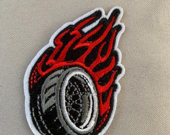 Tire Patch, Burning Rubber, Fast Car, Flaming Tire, Car Racing Sport Love Embroidered Iron