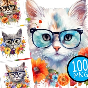 100 kittens in glazen clipart, aquarel kittens clipart, schattige baby Kitty clipart, kat clipart, Instant Download