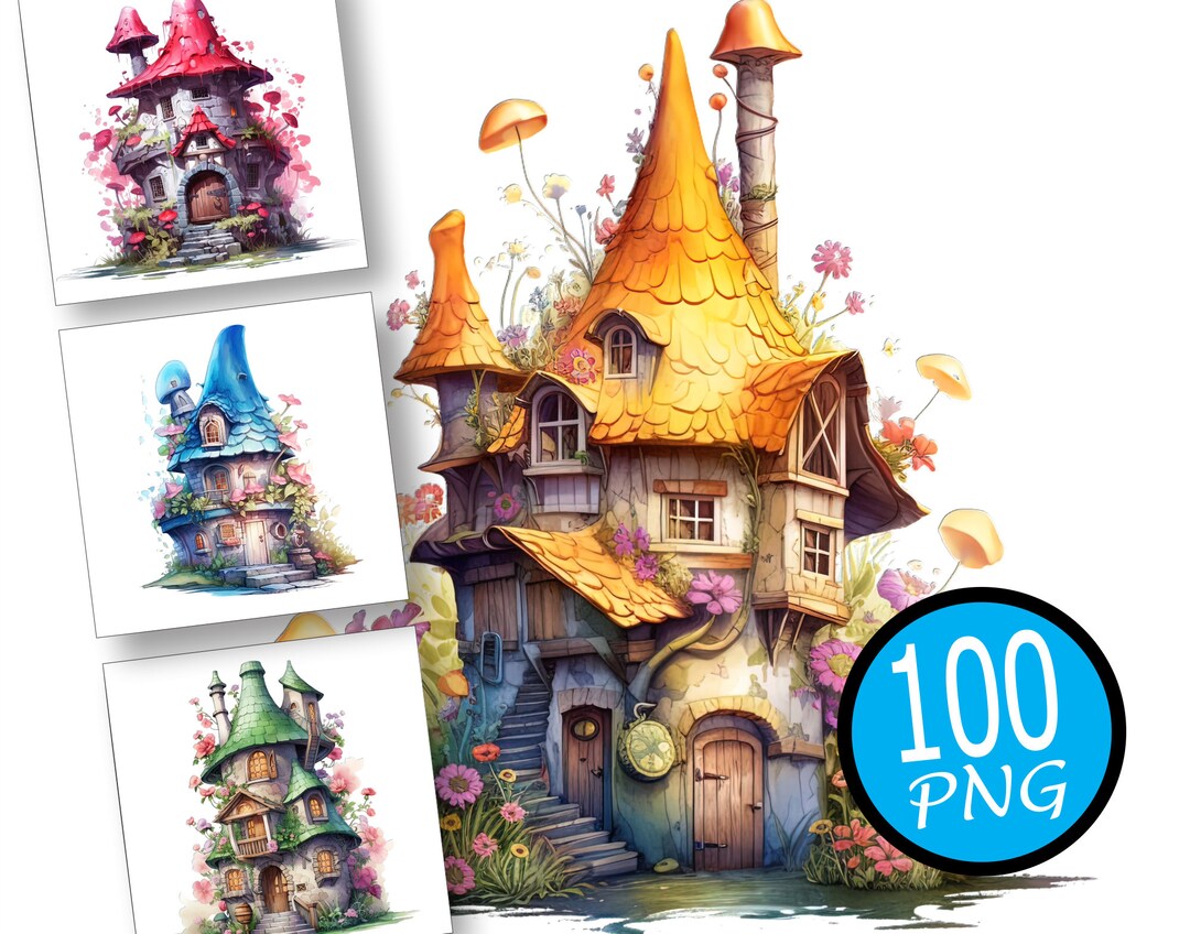 100 Fairy House Watercolor Clipart, Cute Houses, Fairytale Clipart ...