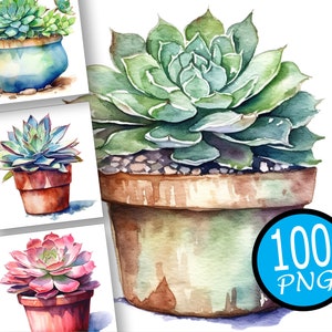100 Succulent Pot Clipart, Watercolor Succulent Clipart, Digital Journals, Scrapbooking, card making, Digital Download