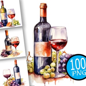 100 Watercolor Wine and Glass clipart, Wine Clipart Collection, Watercolor Wine with glass Clipart, Junk Journaling, Commercial Use