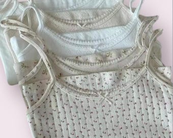 Cute Y2K Cotton Women’s Lace Trim Tank Tops Pointelle Cami Cotton Camisole Loungewear Lace Pointelle