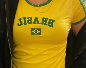 Brazil y2k T Shirt 2000’s Vintage Top Brasil Flag Baby Tee Football Style Cropped T shirt Brazilian Jersey