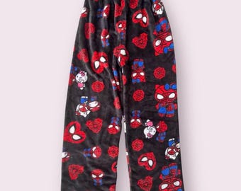 Hello kitty x Spider man pyjamas Pajama bottoms pants fleece cozy trousers  y2k sleepware pjs valentines gift soft pj kawaii boyfriend pants