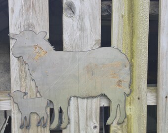 Ewe and lamb metal silhouette wall art