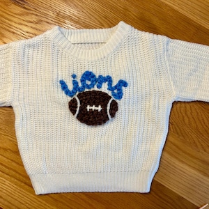 Hand Embroidered Personalized Kids Football Sweater: Custom Lions Football Knit