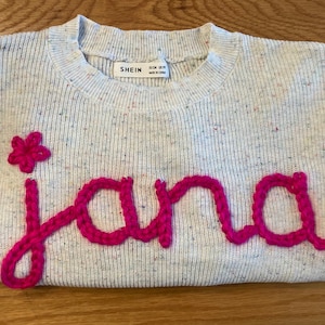 Personalized hand embroidered rainbow speck knit sweater for girls,  Customized name or initial sweater.