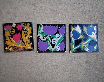 Floral Abstract Set 6x6 three original paintings