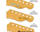 Custom Headstock Waterslide Decals (METALLIC Gold or Silver with Outline - Tele Style Headstocks)