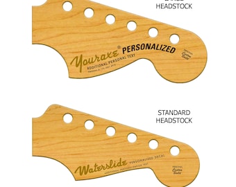 METALLIC GOLD/SILVER (gold/black/silver lettering - Strat style headstocks) Personalized Vintage Style Guitar Headstock Waterslide Decals