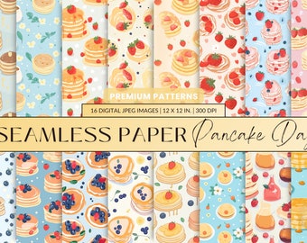 Whimsical Pancake-Themed Digital Paper – 16 Seamless JPG Designs, High-Resolution 300 DPI, Perfect for DIY Projects & Gifts for Creators
