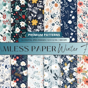 Skurril Winter Floral Digital Paper Pack - Nahtlos 12x12, High-Res, 300 DPI JPG, Ideal für die Kartenherstellung & Wohndekoration, Sofort Download