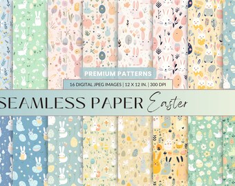 Easter Digital Paper Pack - Whimsical Seamless 12x12 Patterns, High-Quality 300 DPI JPG, Perfect for Scrapbooking & Crafts, Instant Download